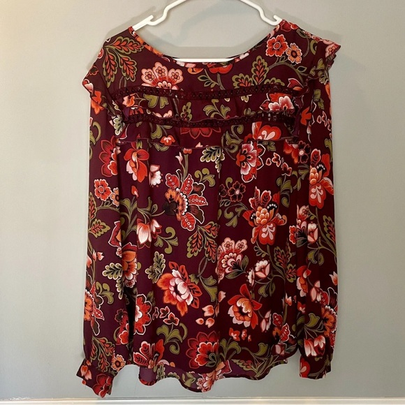 LOFT Tops - Loft Women's Purple Floral Print Ruffle Long Sleeve Blouse Top XL